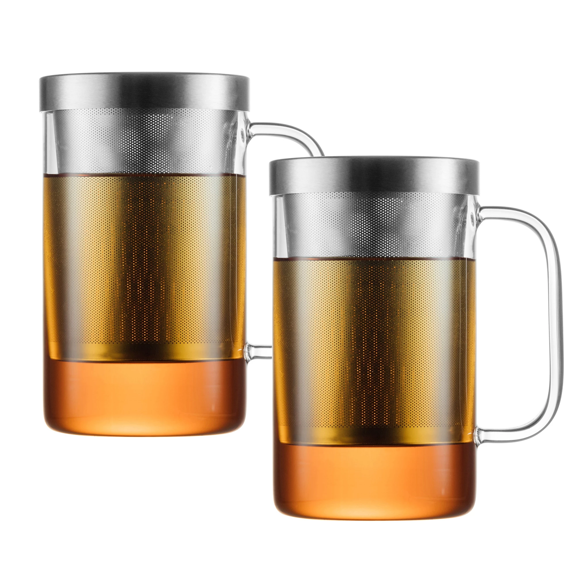 Large tea glass with 500 ml usable volume in a double pack, stainless steel strainer with 30-year warranty - GAIWAN® PURE550S x2