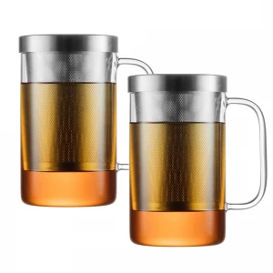 Large tea glass with 500 ml usable volume in a double pack, stainless steel strainer with 30-year warranty - GAIWAN® PURE550S x2