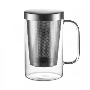 Large tea glass with 500 ml usable volume, stainless steel strainer with 30-year warranty - GAIWAN® PURE550S